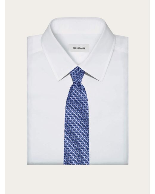 Ferragamo Blue Equestrian Print Silk Tie for men