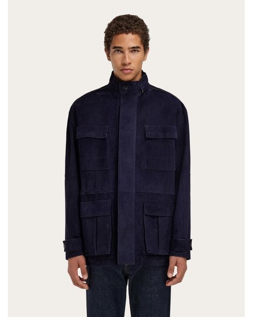 Ferragamo Blue Suede Blouson for men