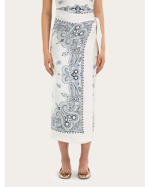 Ferragamo White Arabesque Print Silk Sarong