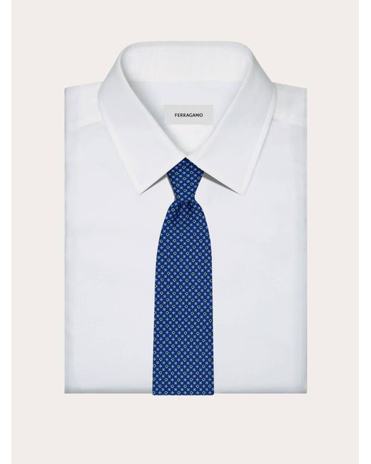 Ferragamo Blue Gancini Flower Print Silk Tie for men