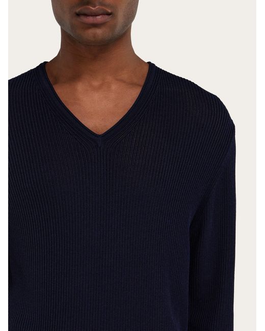 Ferragamo Blue V-Neck Sweater for men