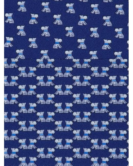 Ferragamo Blue Terrier Print Silk Tie for men