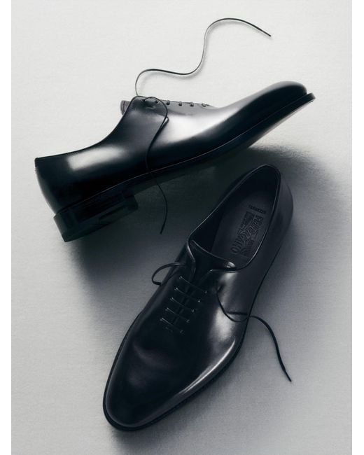 Ferragamo Black Angiolo Lace-up Leather Dress Shoes for men