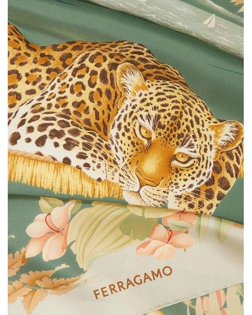 Ferragamo Yellow Jungle Print Silk Scarf