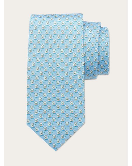 Ferragamo Blue Ox Print Silk Tie for men