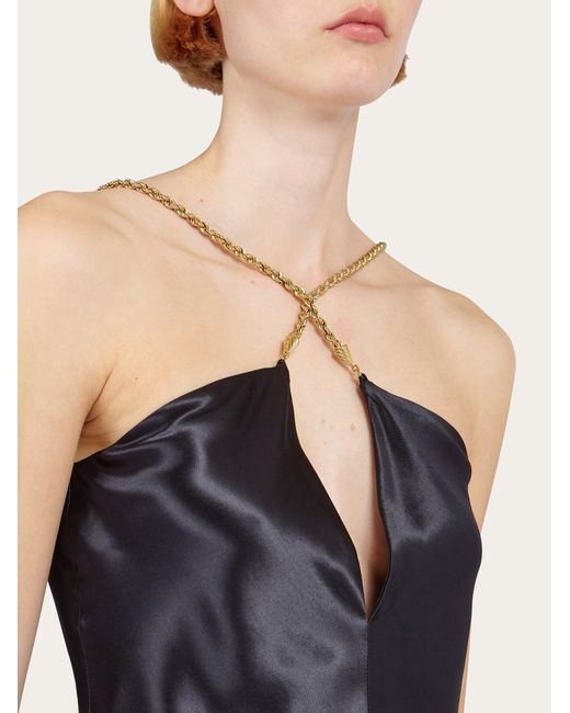 Silky top with golden chain strap Ferragamo en coloris Black