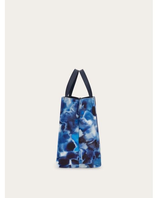 Ferragamo Blue Carnation Print Tote Bag (M)