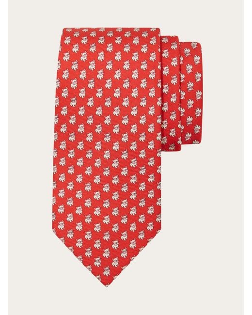 Ferragamo Red Bulldog Print Silk Tie for men