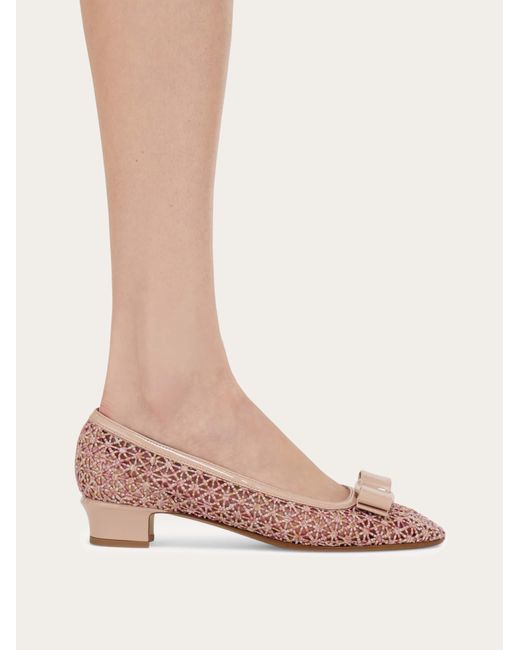 Ferragamo Pink Macramé Vara Bow Pump