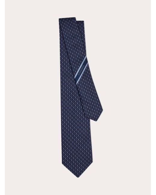 Ferragamo Blue Double Gancini Silk Jacquard Tie for men