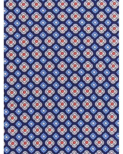 Ferragamo Blue Flower Print Silk Tie for men