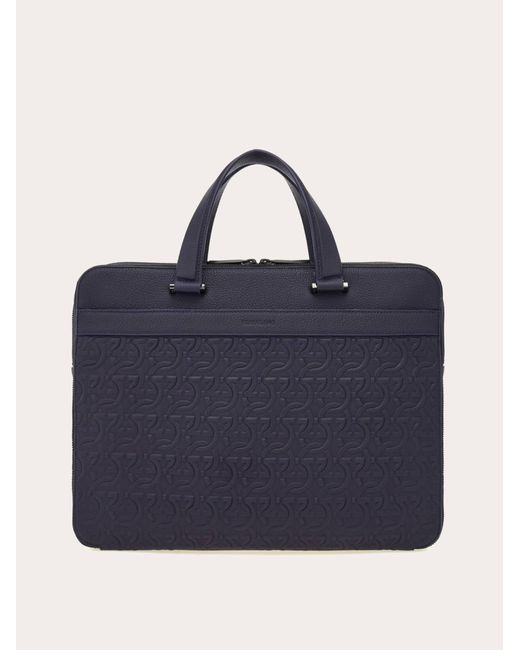 Ferragamo Blue Embossed Gancini Briefcase (S) for men