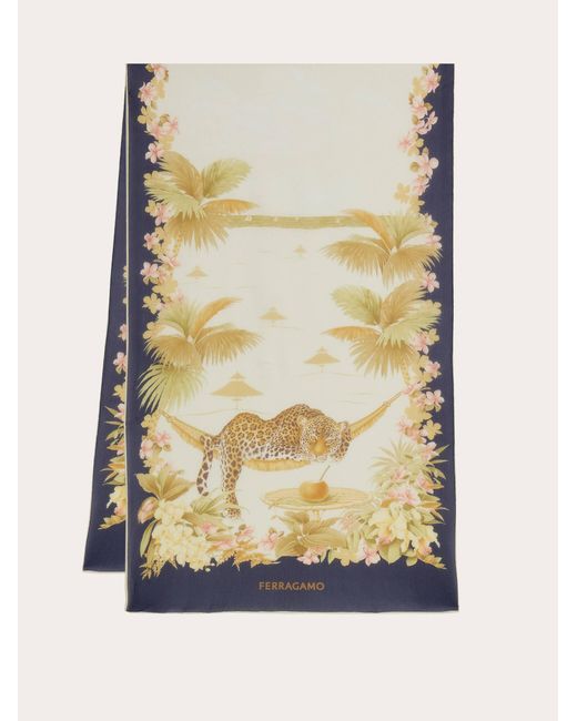 Ferragamo Blue Jungle Print Silk Scarf