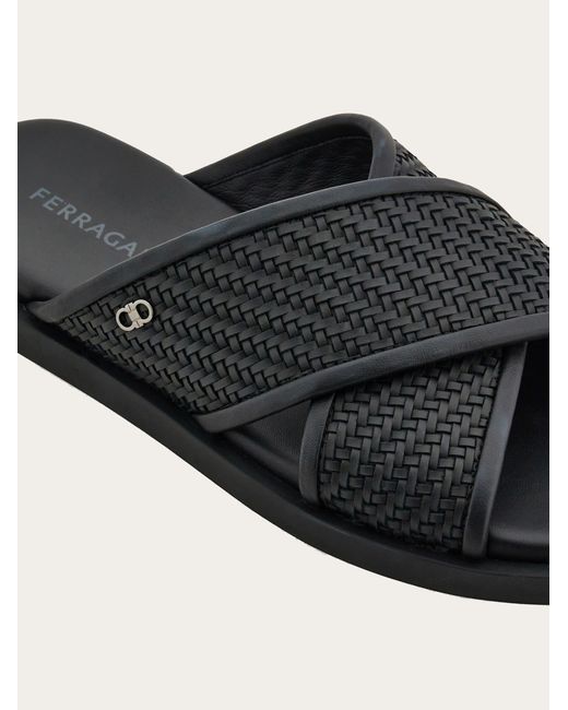 Ferragamo Black Gancini Ornament Sandal for men