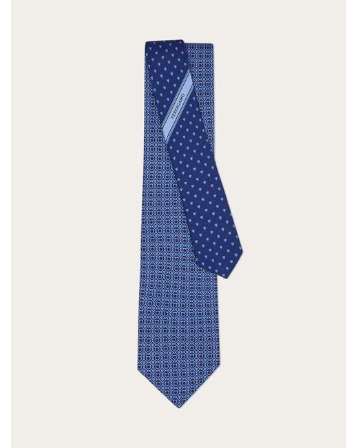 Ferragamo Blue Gancini And Hearts Print Silk Tie for men