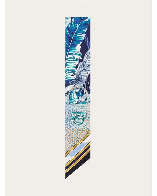 Ferragamo Blue Felini-Print Silk Mini Bandeau