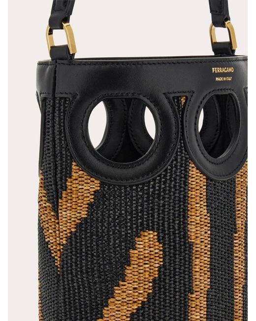 Ferragamo Black Gancini Outline Bucket Bag (Xs)