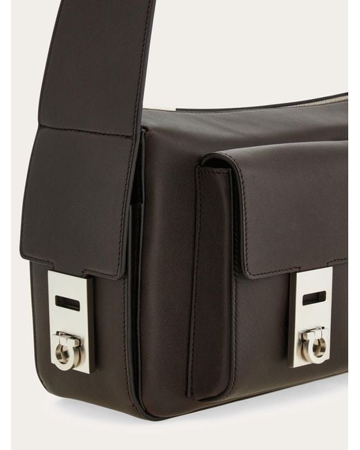 Ferragamo Black Utility Shoulder Bag With Hug Buckle (M) for men