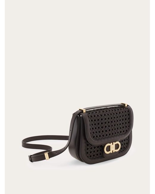 Ferragamo Black Double Gancini North-South Crossbody Bag (Xs)