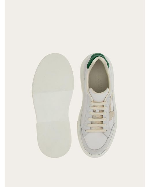 Ferragamo White Low Cut Sneaker With Gancini Outline for men