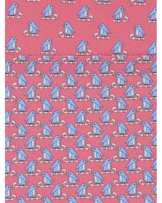 Ferragamo Pink Penguin Print Silk Tie for men