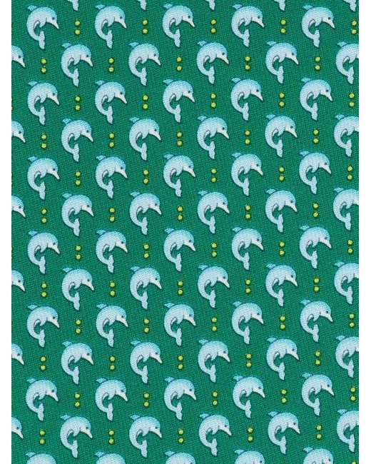 Ferragamo Green Men Dolphin Print Silk Tie for men