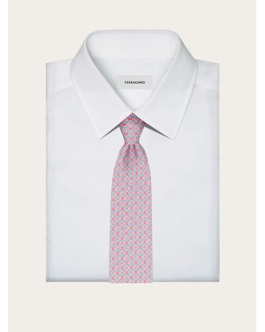 Ferragamo Pink Gancini Square Print Silk Tie for men