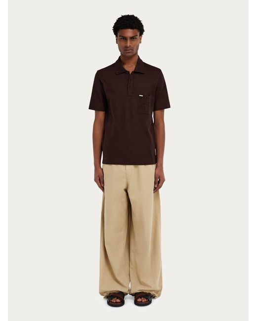 Ferragamo Red V-Neck Polo With Jacquard Pocket Detail for men