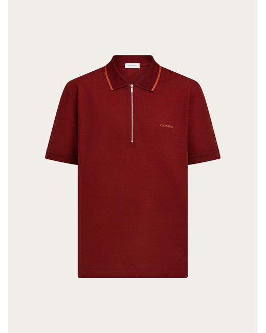 Ferragamo Red Cotton Polo Shirt With Zip Closure for men