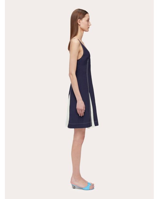 Ferragamo Blue Short Slip Dress With Inlays