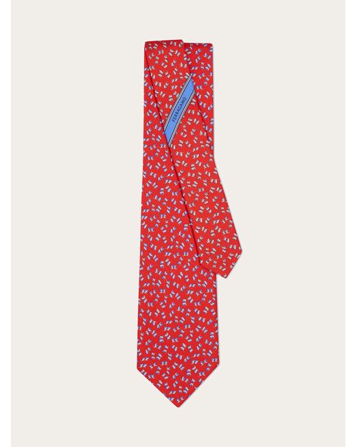 Ferragamo Red Dragonfly Print Silk Tie for men