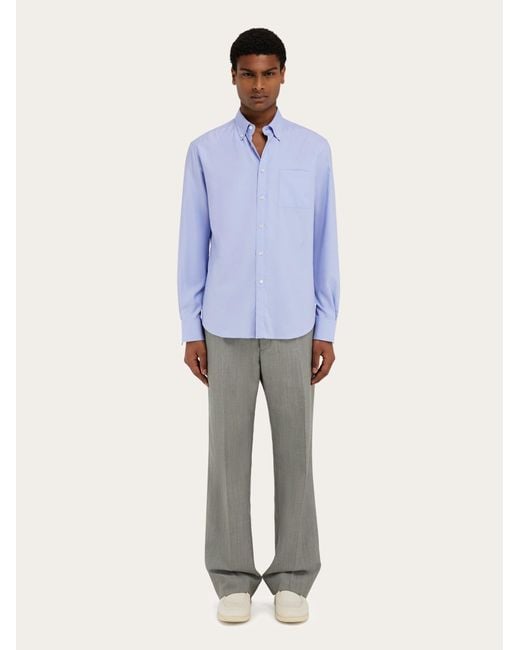 Ferragamo Blue Shirt With Tonal Embroidered F for men