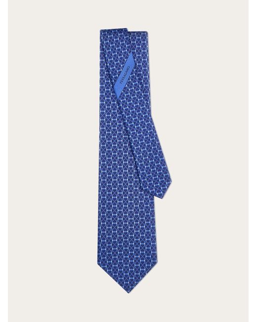 Ferragamo Blue Gancini Horsebit Print Silk Tie for men