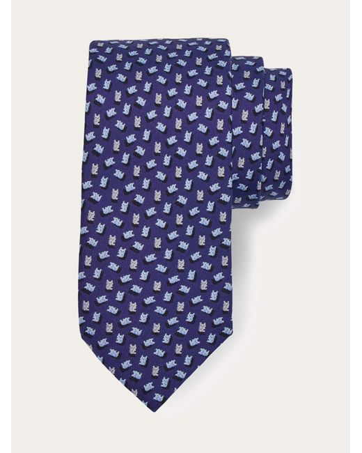 Ferragamo Blue Teddy Bear Print Silk Tie for men