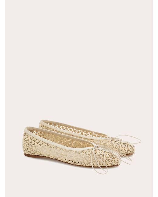 Ferragamo Natural Macramé Lace Ballet Flat