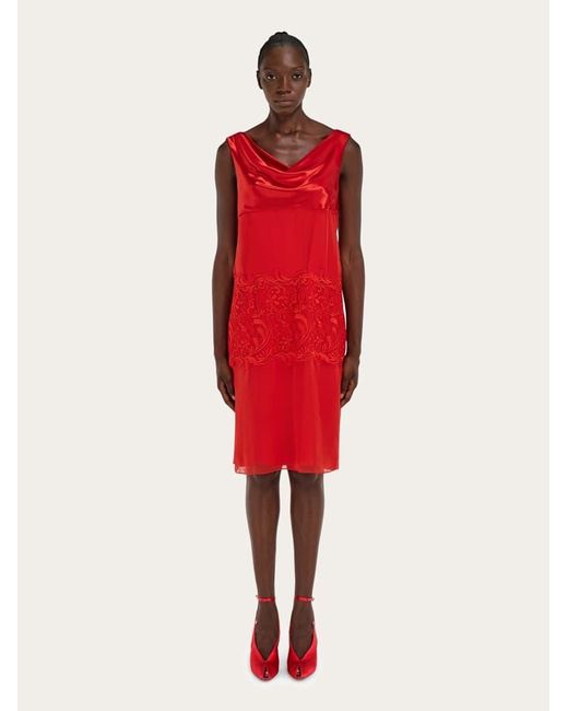 Ferragamo Red Silk Dress With Drape Detail
