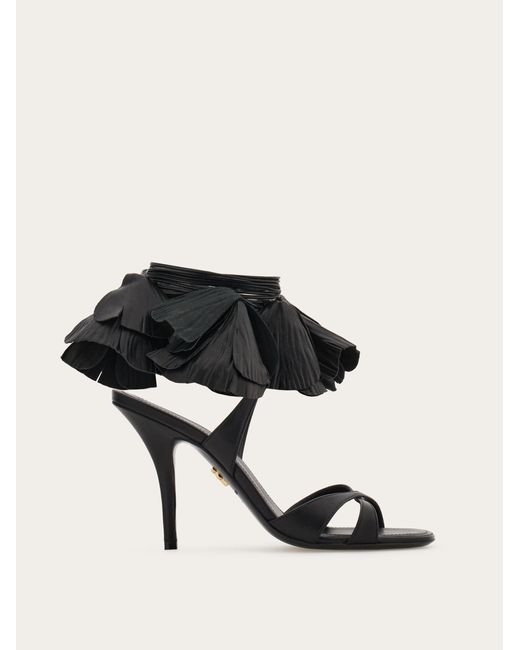 Ferragamo Black Flower Embellished High Heel Sandal