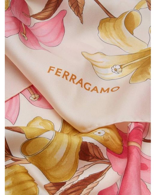 Ferragamo Pink Hibiscus Print Silk Foulard