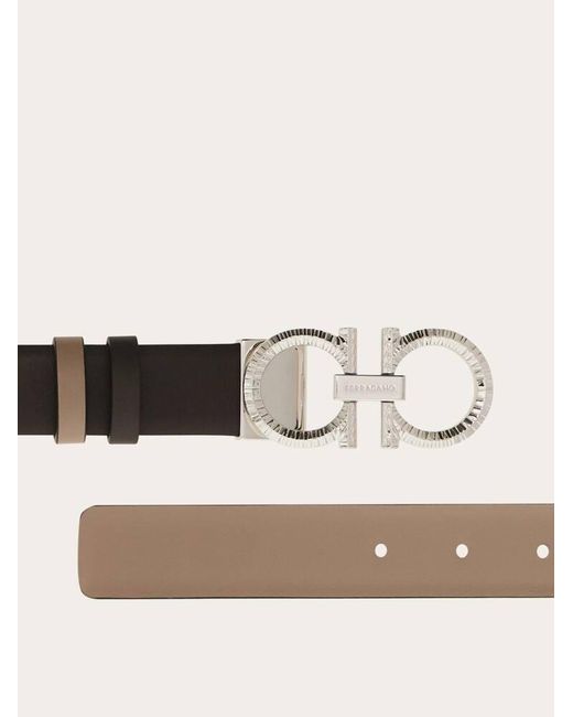 Ferragamo Brown Knurled Gancini Reversible And Adjustable Belt