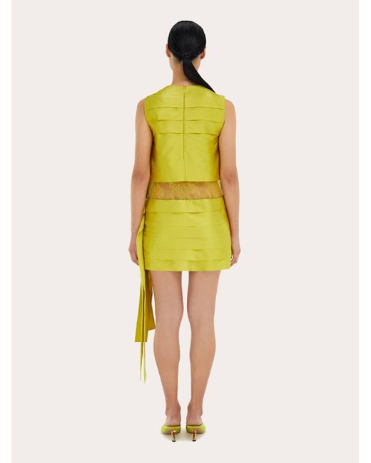 Ferragamo Yellow Mini Dress With Lace Detail
