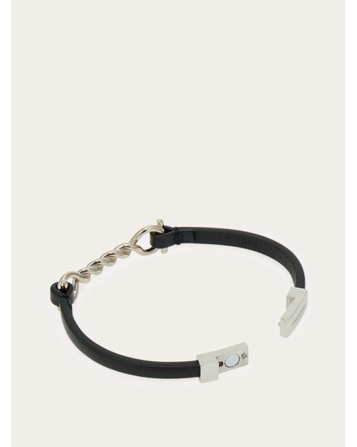 Ferragamo White Gancini Leather Bracelet (20Cm) for men
