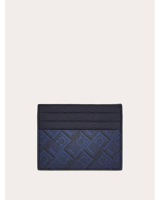 Ferragamo Blue Monogram Credit Card Holder for men