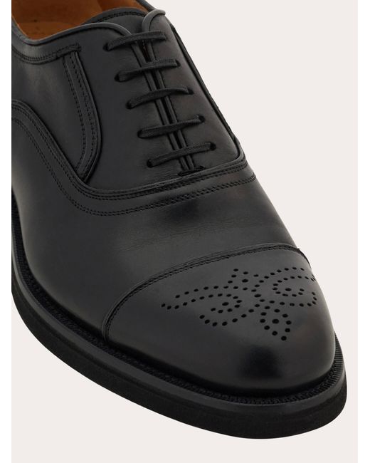 Ferragamo Black Oxford Shoe With Broguing Detail for men