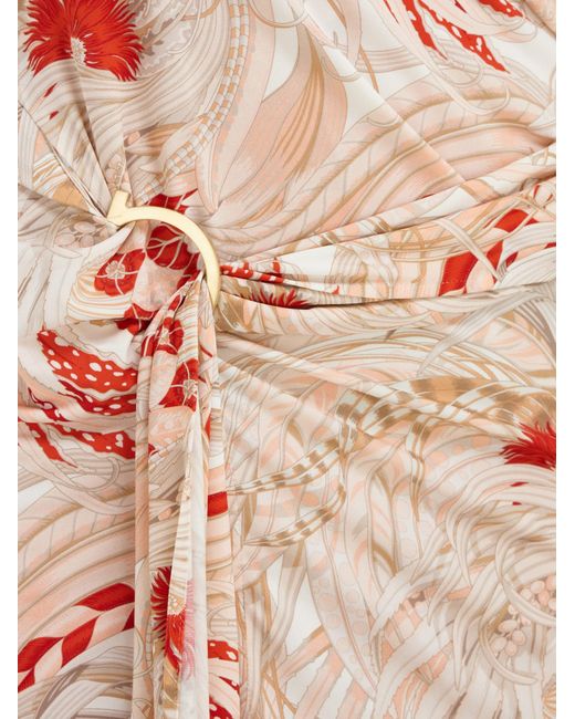 Ferragamo Pink Rooster Print Draped Dress