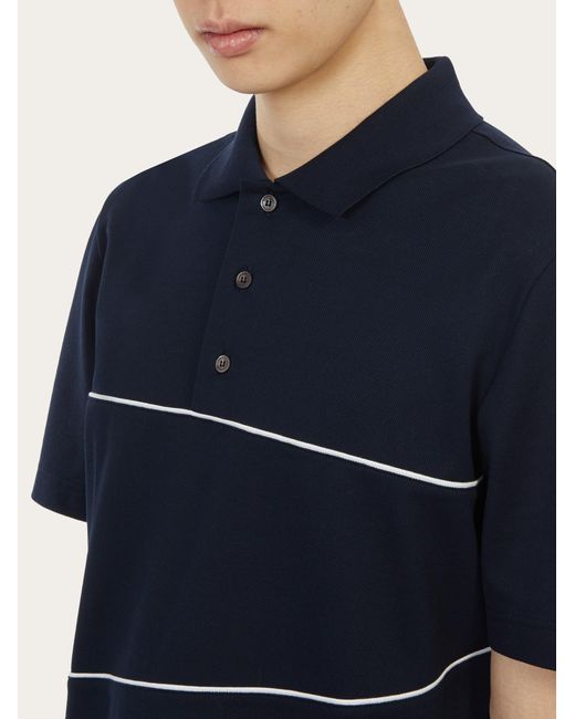 Ferragamo Blue Polo With Contrasting Piping for men