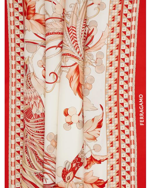 Ferragamo Red Animals Print Silk Scarf