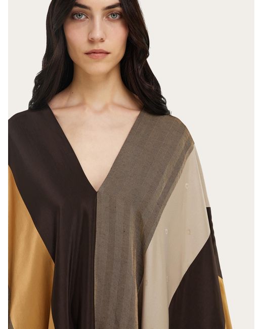 Ferragamo Brown Patchwork Poncho