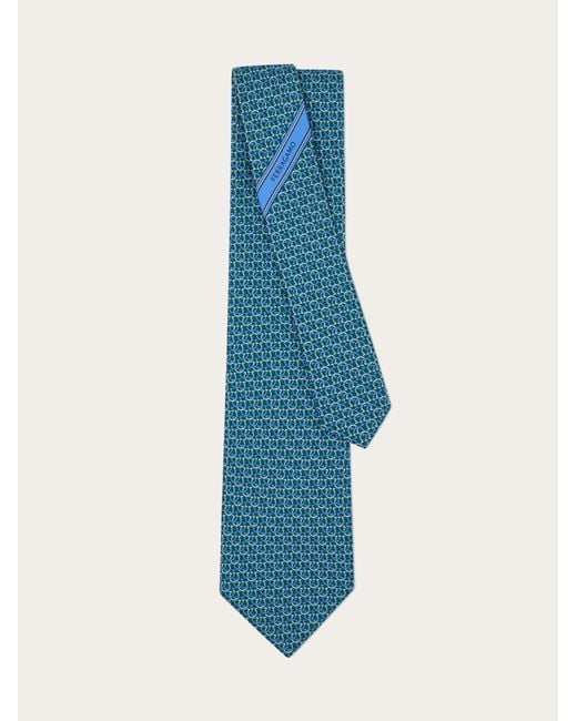 Ferragamo Blue Gancini Links Print Silk Tie for men