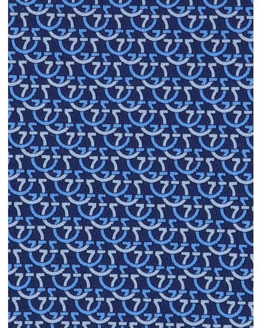 Ferragamo Blue Gancini Links Print Silk Tie for men