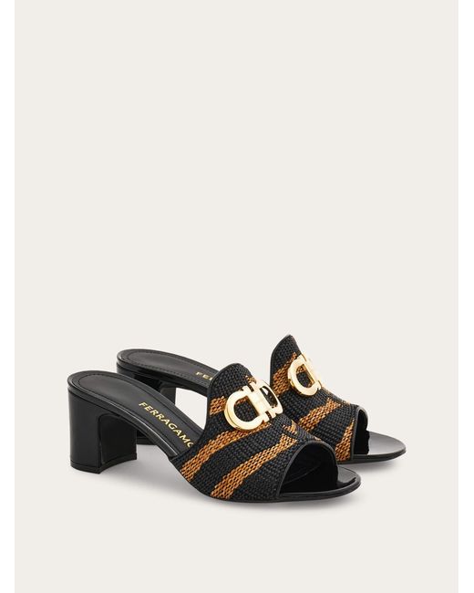 Ferragamo Natural Gancini Ornament Mid-Heel Slide